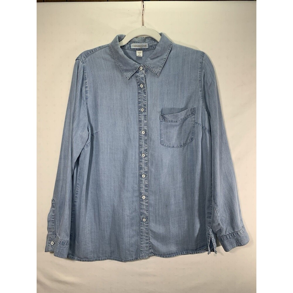Women's Coldwater Creek Blue Tencel Button Down Shirt Sz M Chambray Denim Tunic